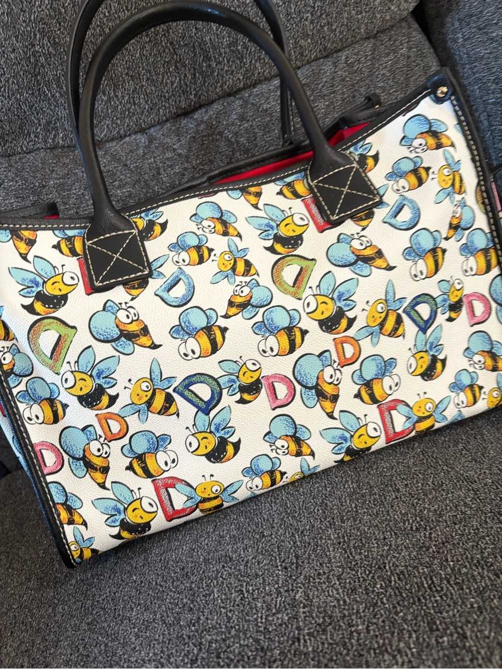 Dooney & Bourke Bee Print Tote Bag - White/Black Trim - Picture 5 of 14